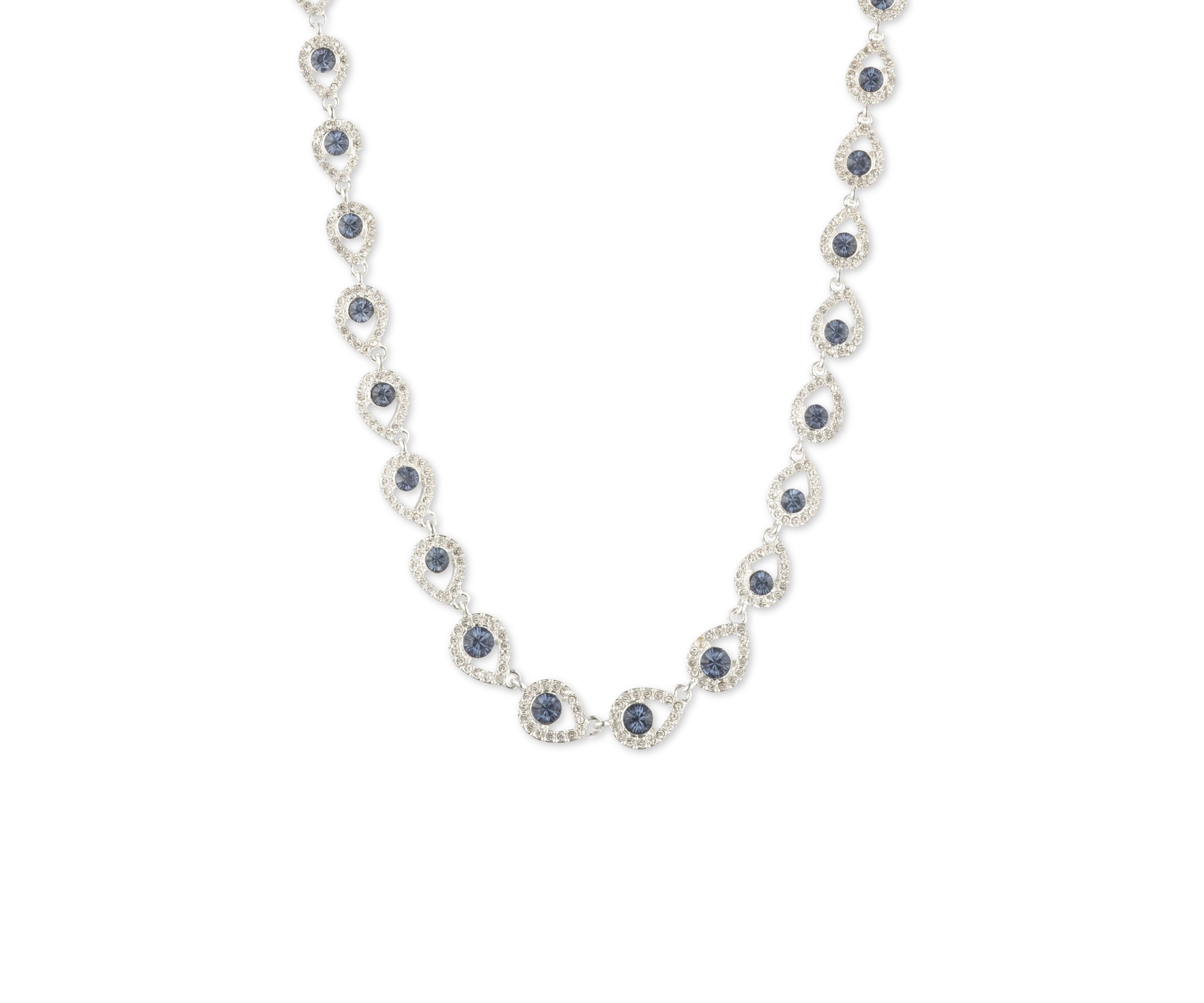  Silver Tone Denim Blue Pavé Collar Necklace 