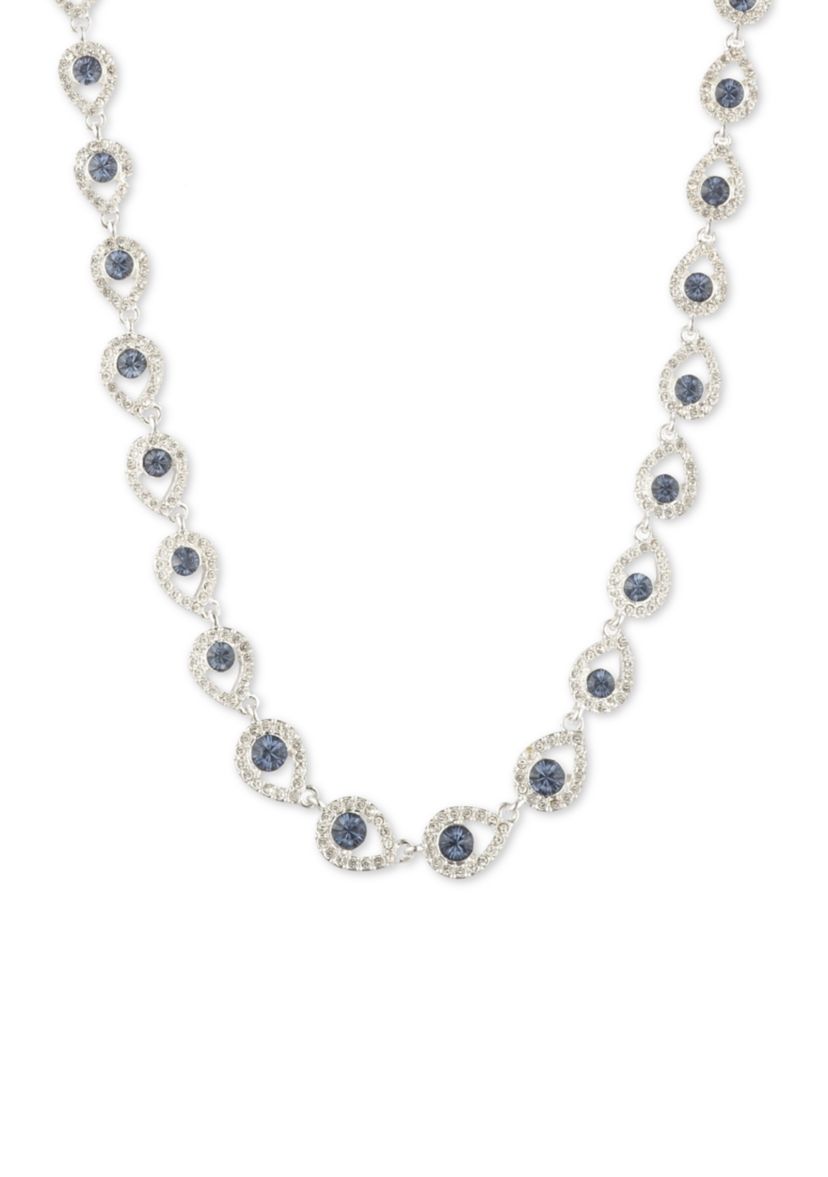  Silver Tone Denim Blue Pavé Collar Necklace 