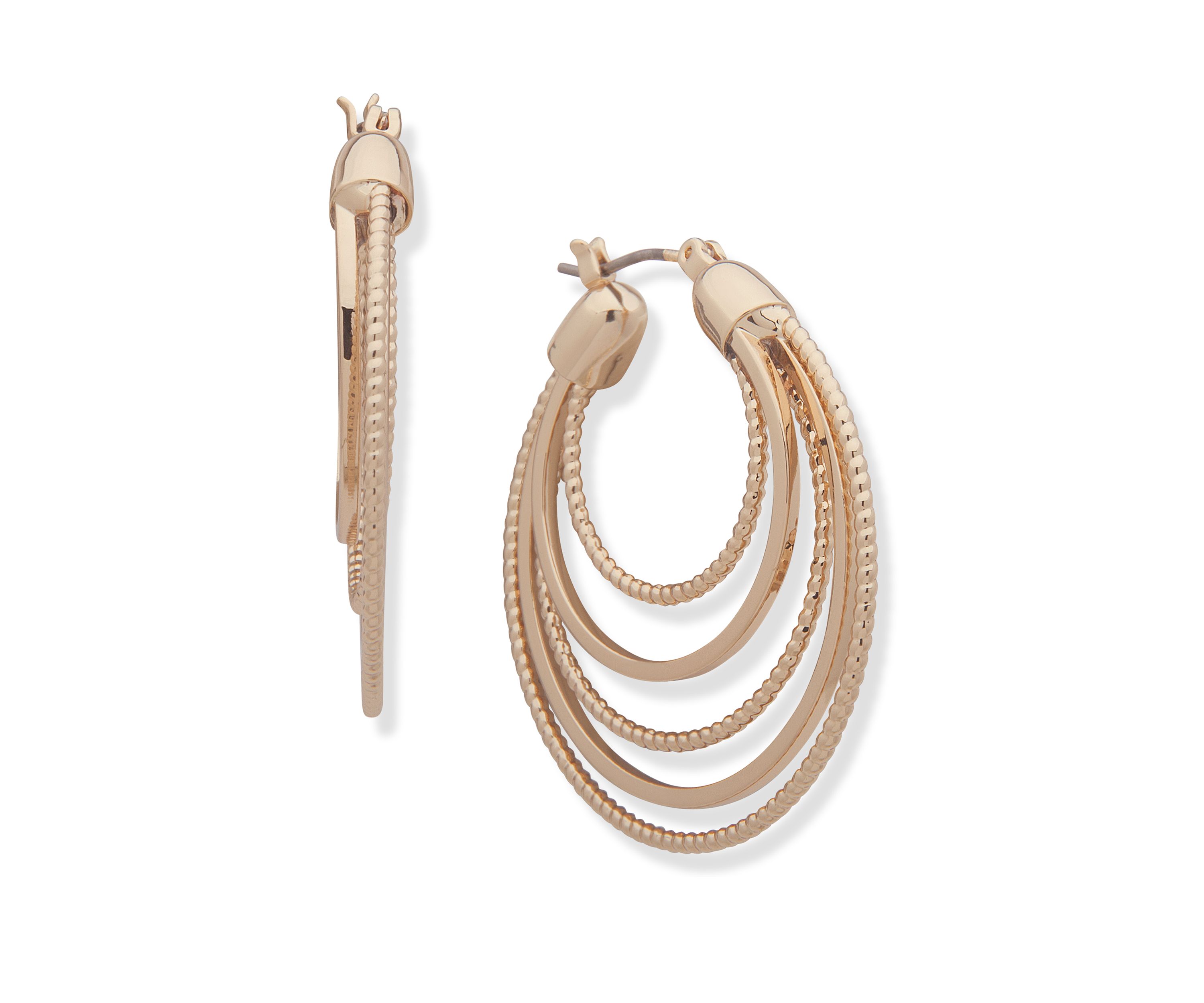 Gold Tone Multi Ring Click Top Hoop Earrings