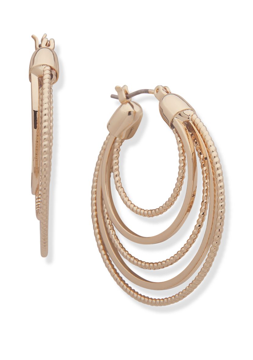 Gold Tone Multi Ring Click Top Hoop Earrings
