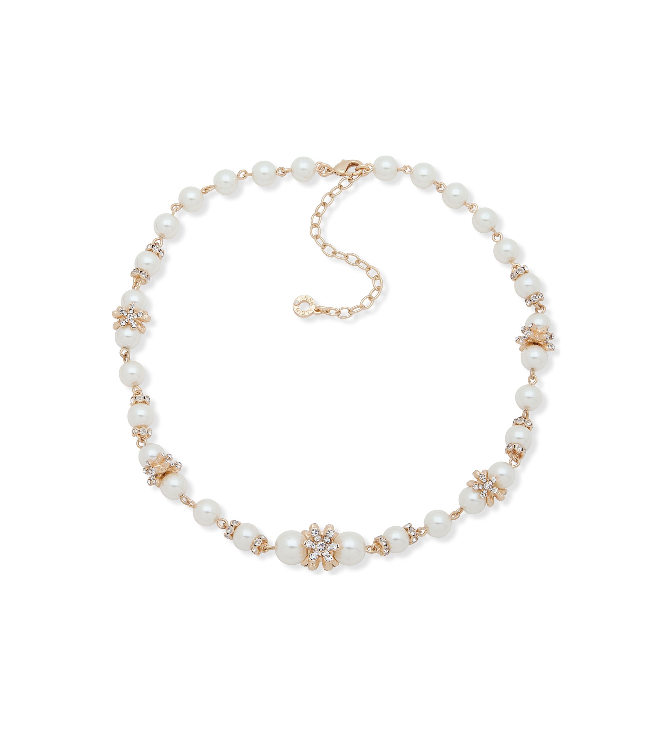 Gold-Tone White Flower Pearl Collar Necklace