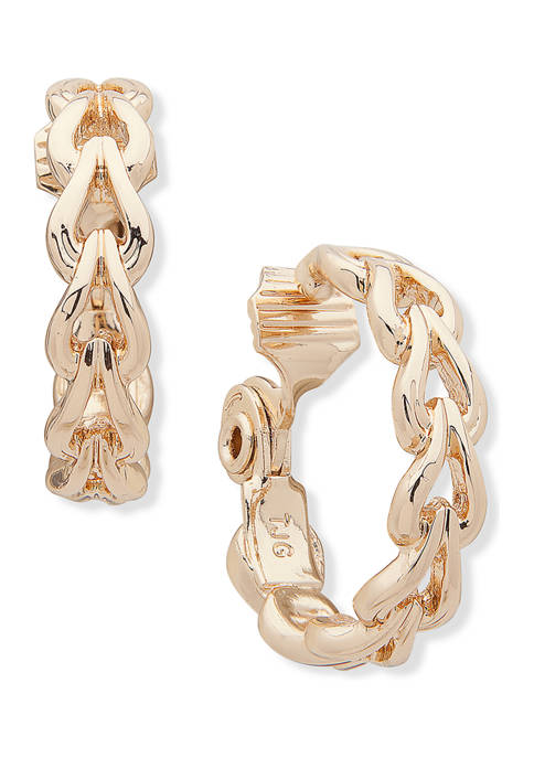 Gold Tone Link Hoop Clip Earrings