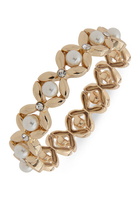 Anne Klein Gold Tone Crystal and Blanc Pearl