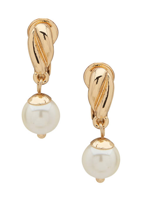 Anne Klein Gold Tone Pearl Twisted Button Drop