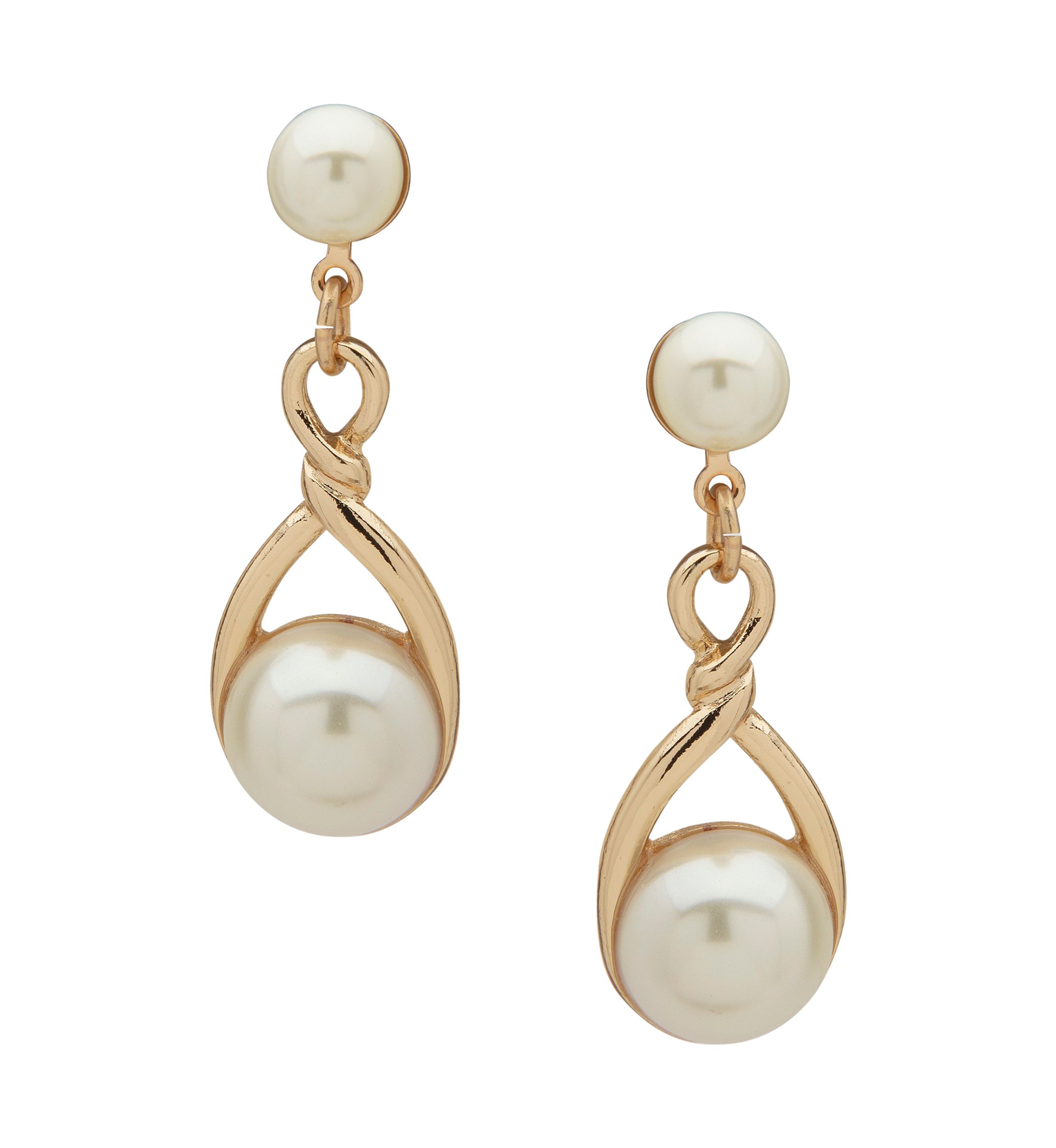 Gold Tone Pearl Twisted Post Linear Earrings