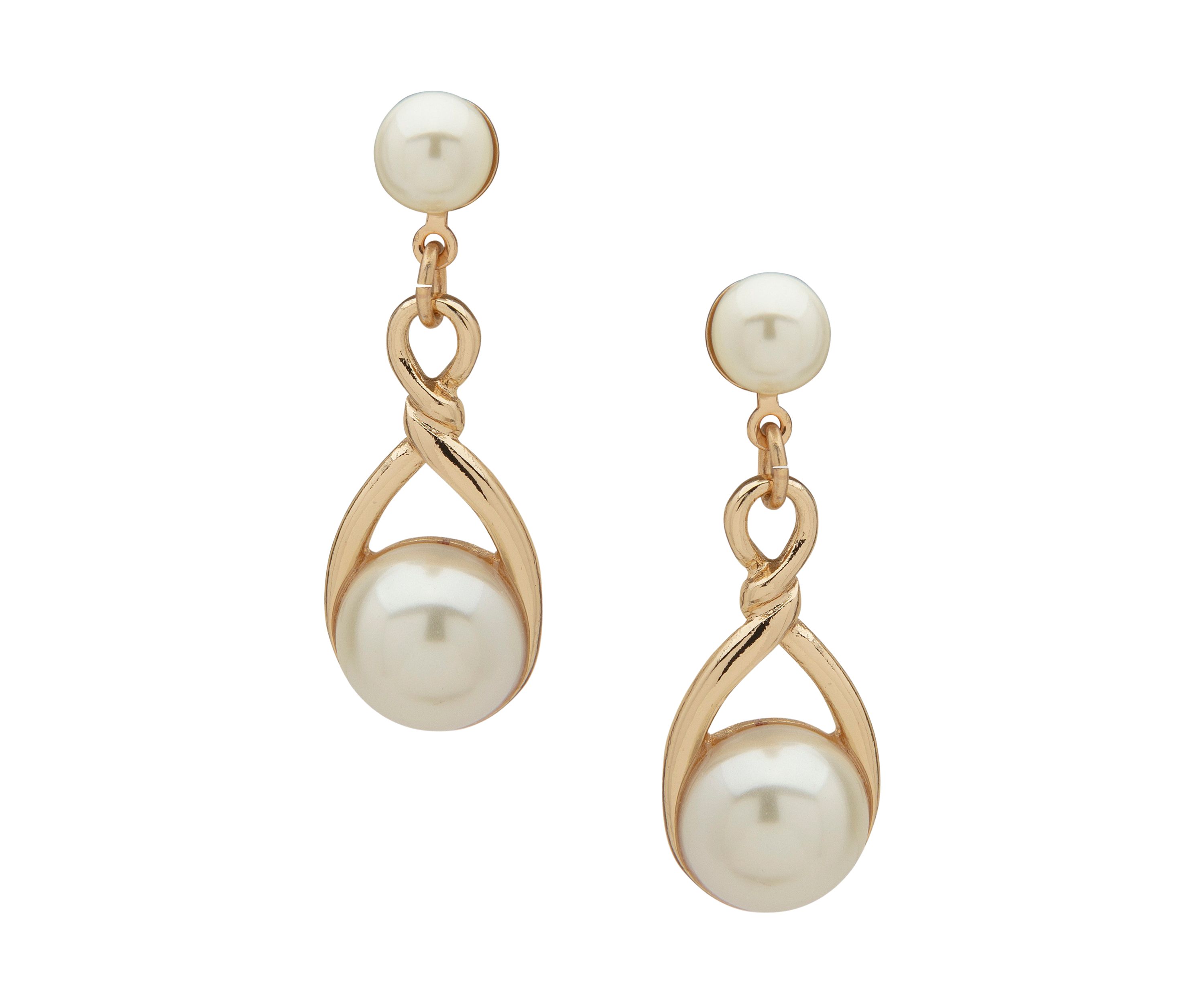 Gold Tone Pearl Twisted Post Linear Earrings