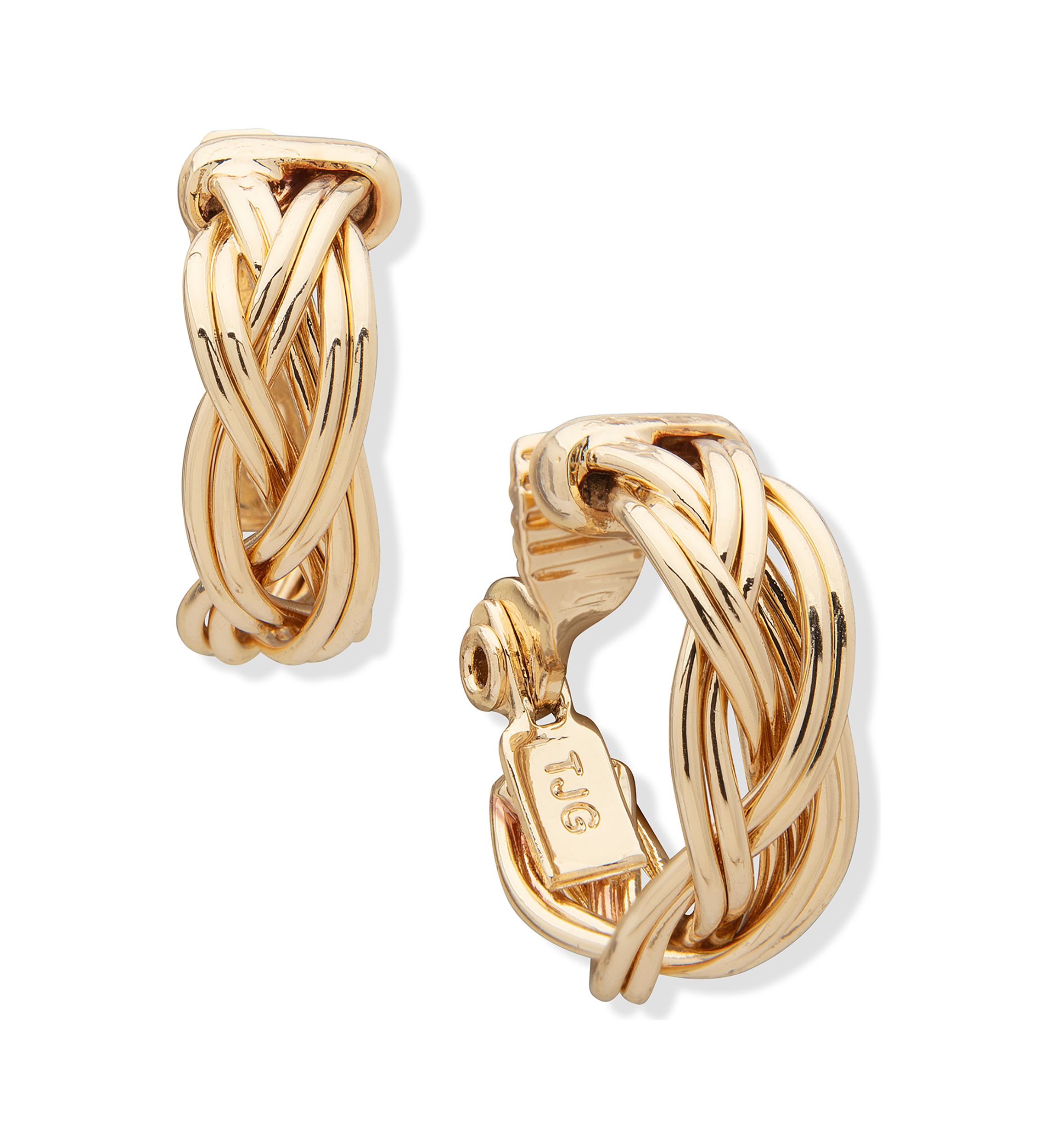 Gold Tone Braided Hoop Clip Earrings