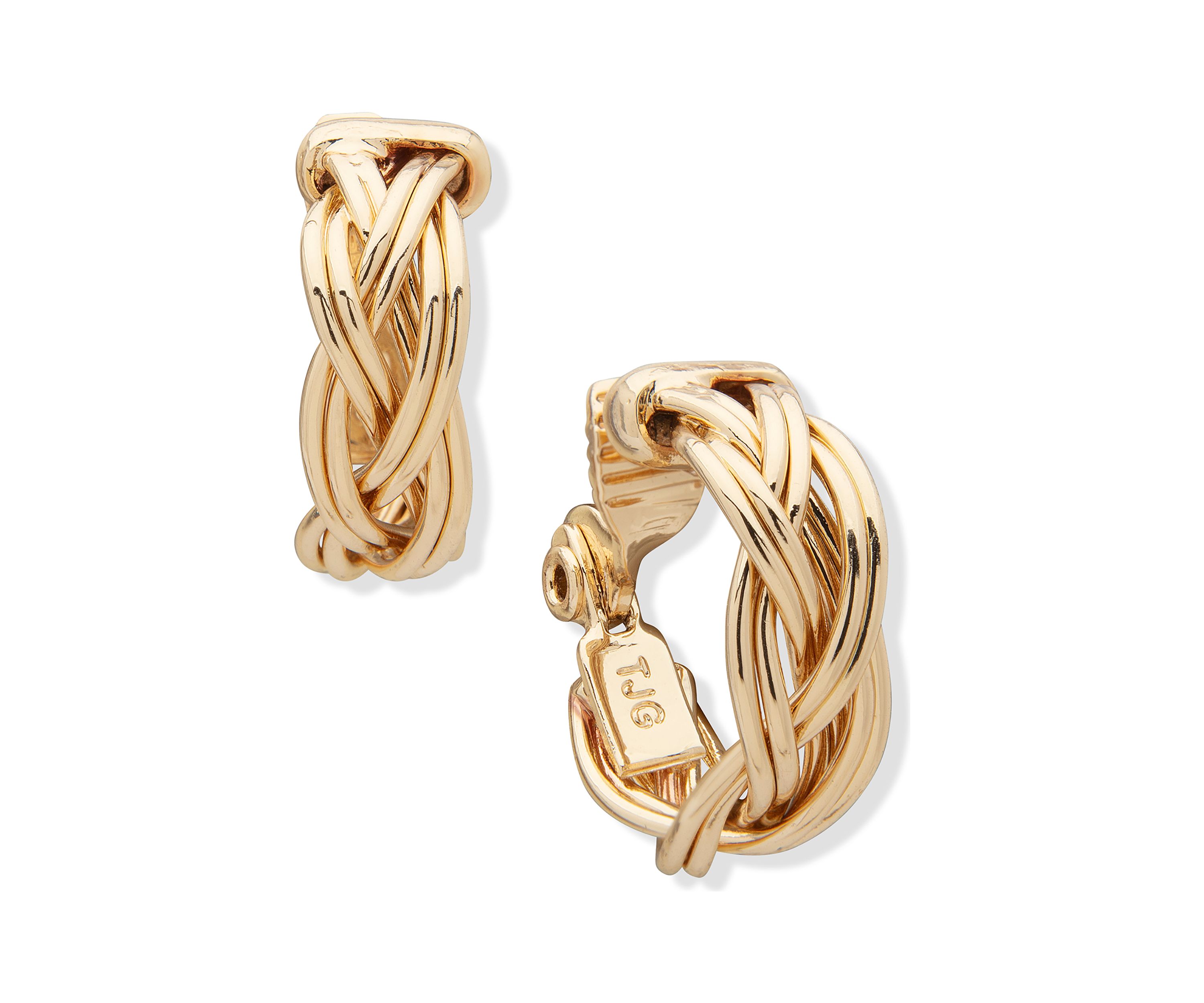 Gold Tone Braided Hoop Clip Earrings