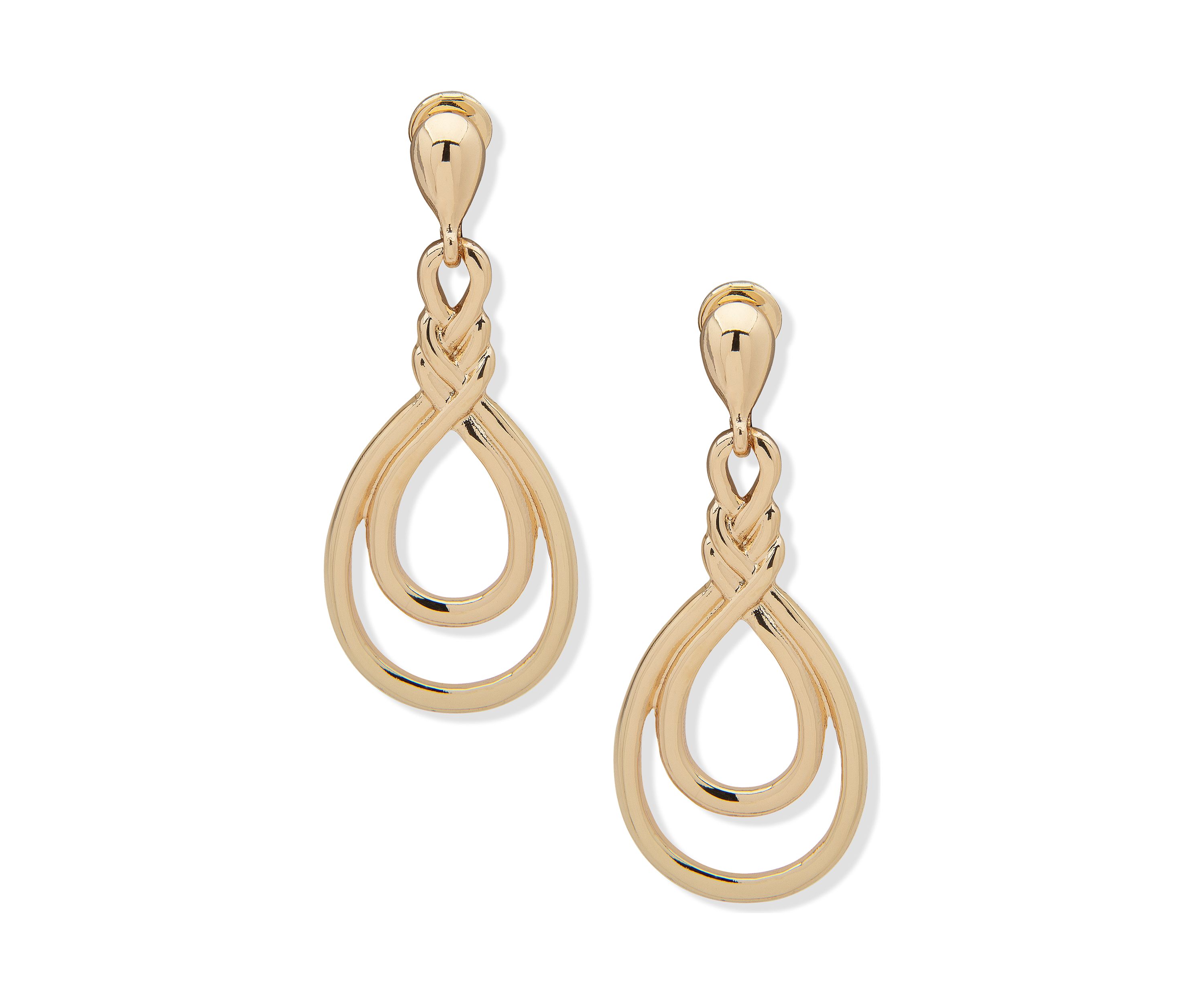 Gold Tone Metal Teardrop Linear Clip Earrings