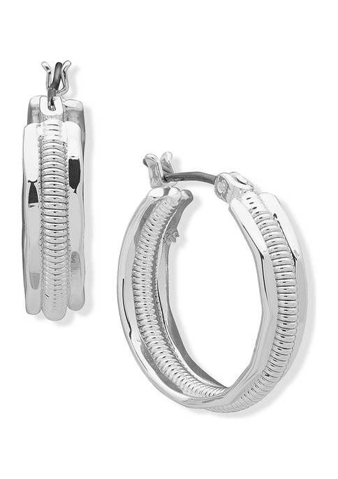 Anne Klein Silver Tone Small Smooth Texture Hoop