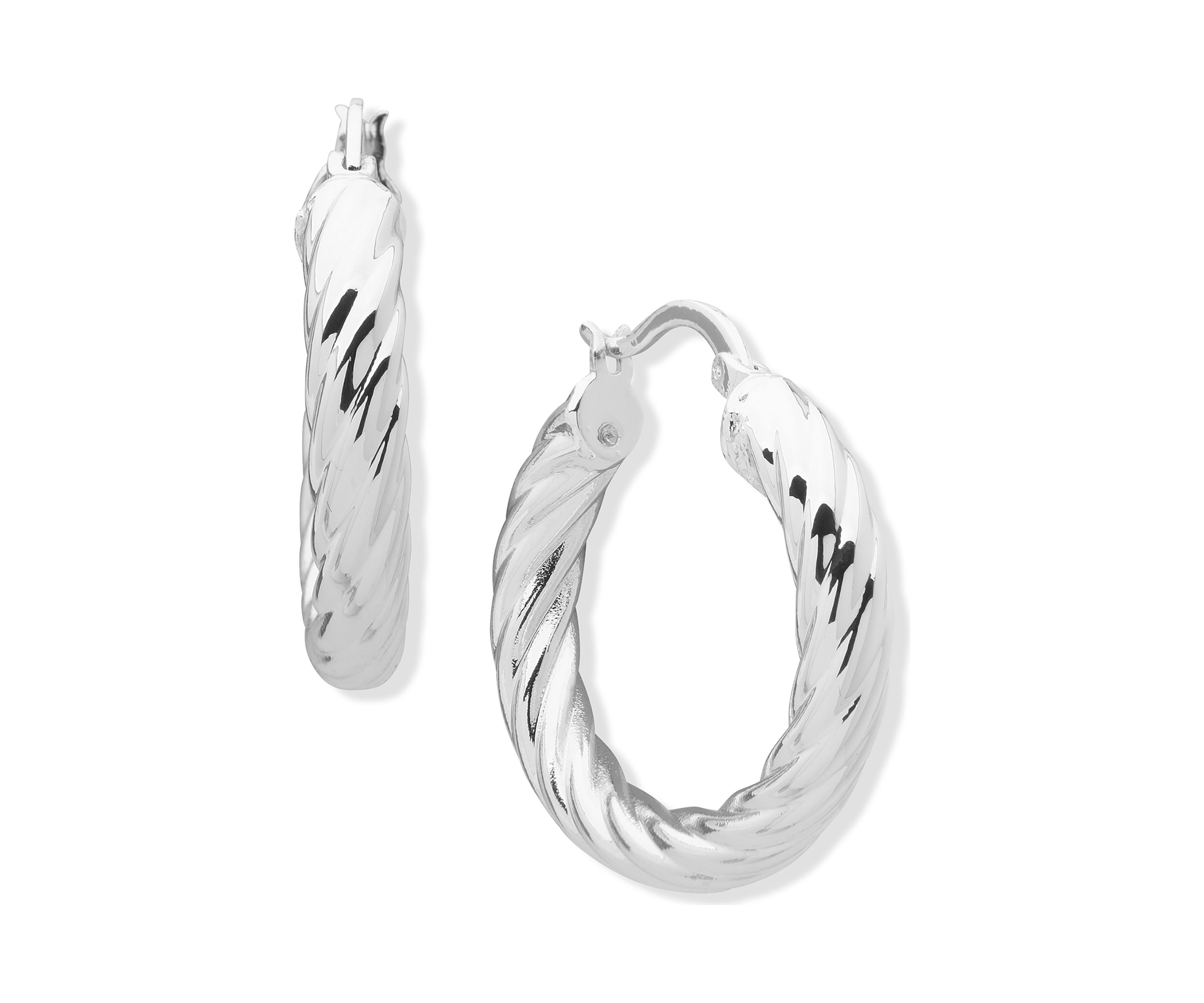 Silver Tone Medium Textured Tube Hoop Earrings