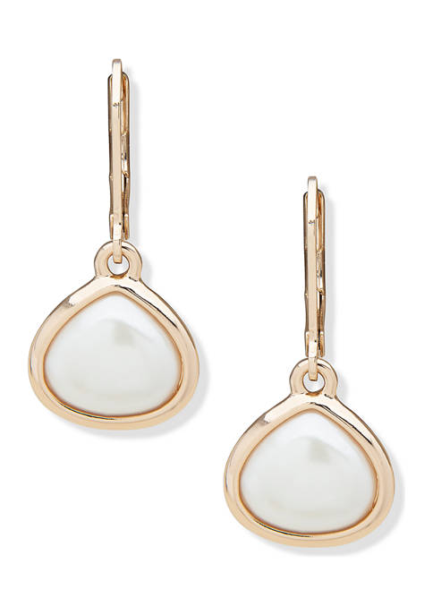 Gold Tone Blanc Pearl Drop Earrings