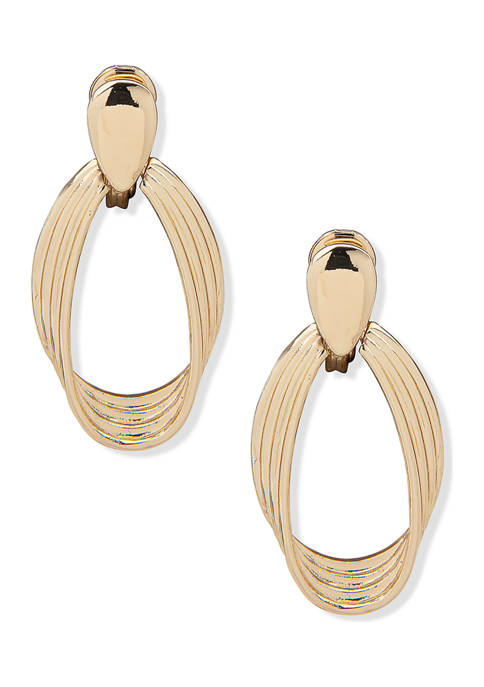Gold Tone Large Drop Clip Earrings