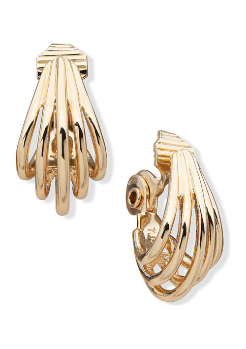 Gold Tone Multi Ring Hoop Clip Earrings