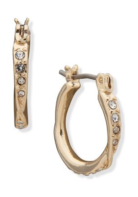 Gold Tone Crystal Twisted 15 Millimeter Hoop Earrings