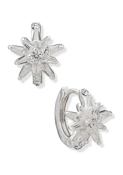 Anne Klein Silver Tone Crystal Snowflake Hoop Earrings