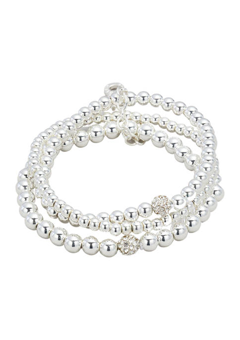 Silver Tone Crystal Set of 3 Stretch Bracelets