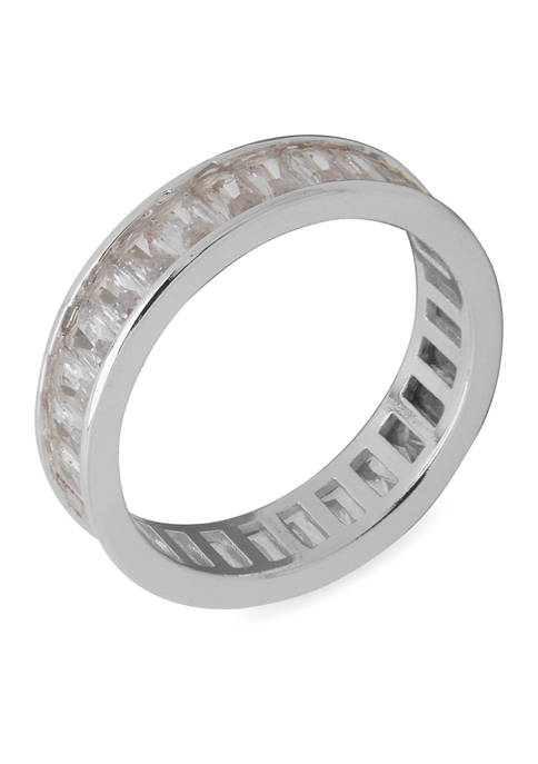 Silver Tone Crystal Baguette Stone Band Ring
