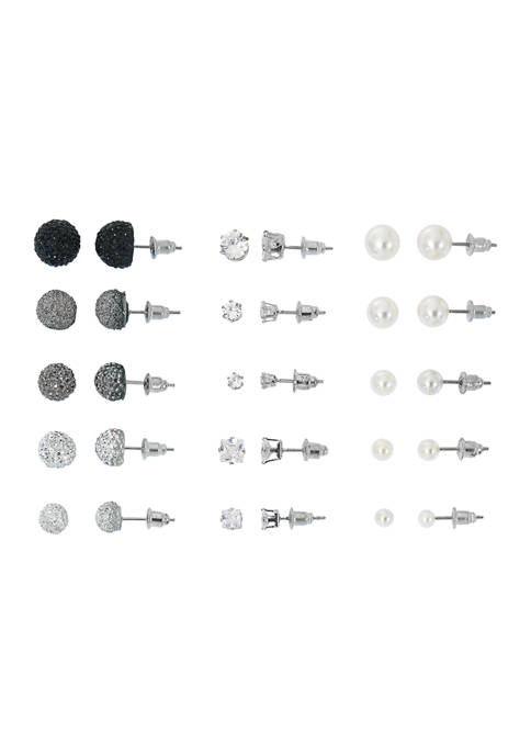  Silver Tone 15 Pair Of Earrings Set 