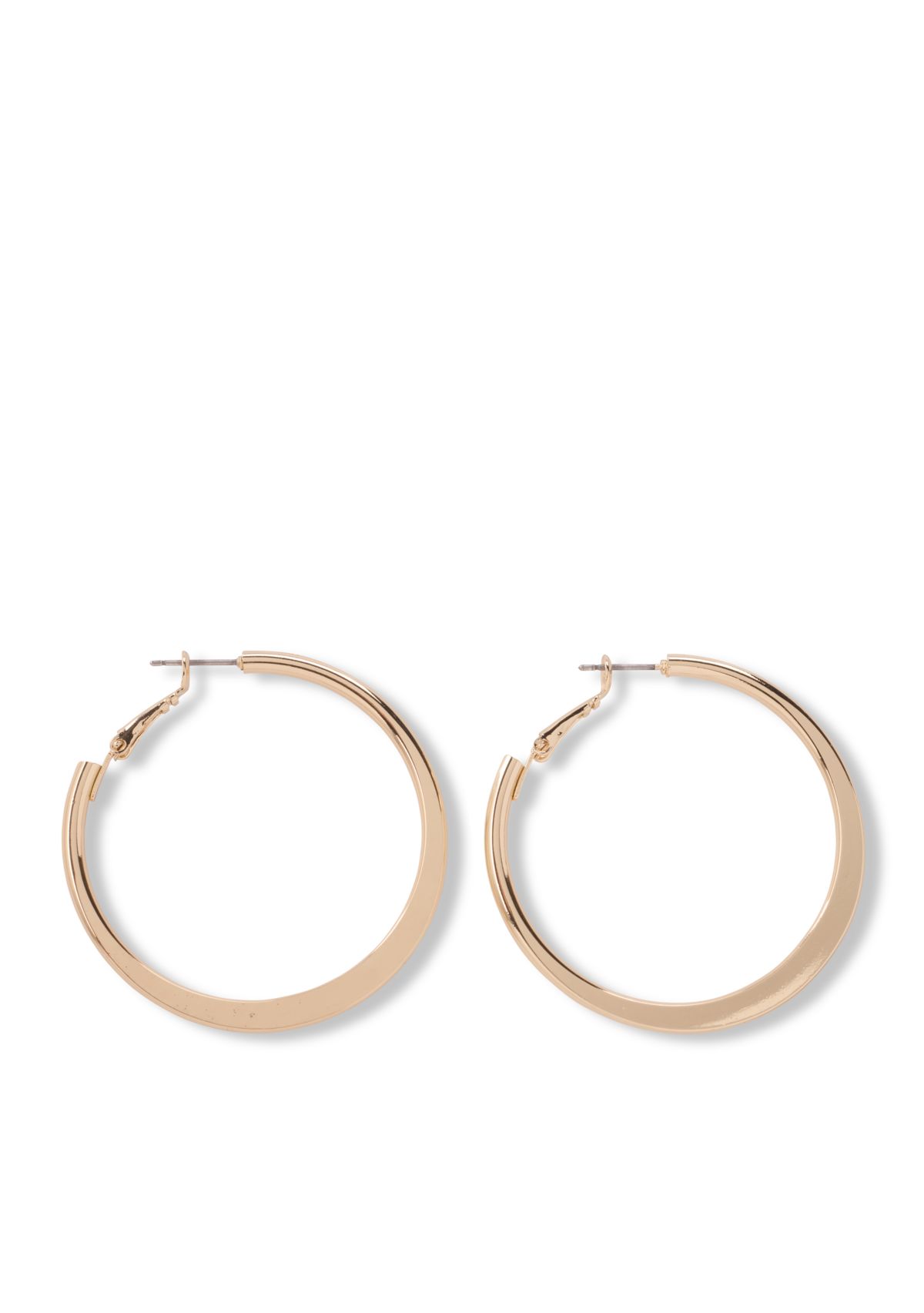 Gold Tone Flat Polished Medium Hoop Earrings