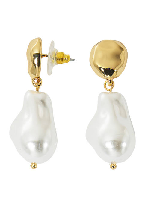 Belk Gold Tone White Baroque Pearl Earrings