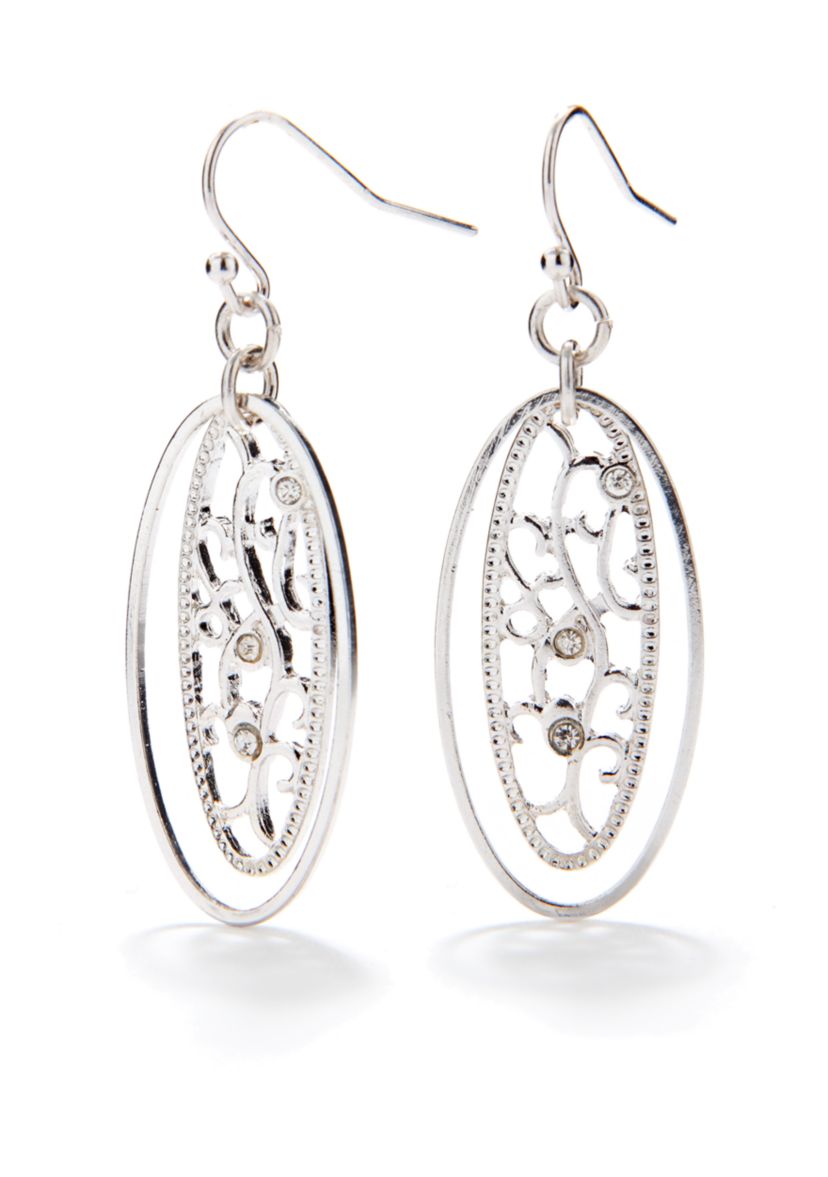 Silver-Tone Sensitive Skin Filigree Drop Earrings