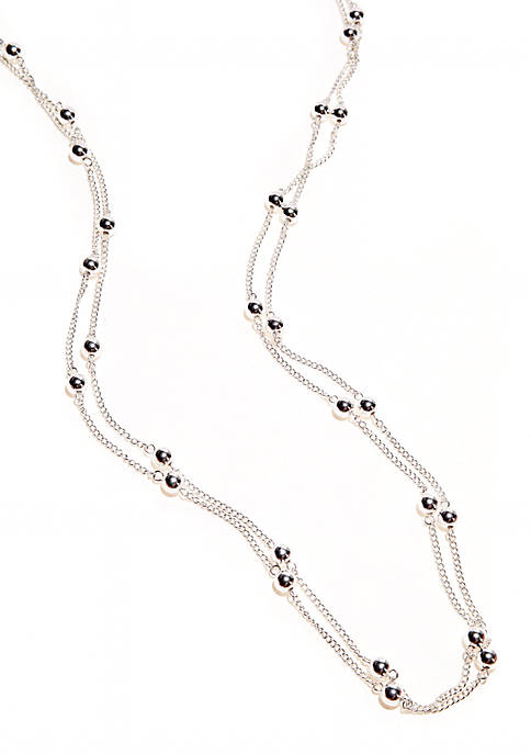 Silver Plated 72 Inch Ball Station Chain Necklace