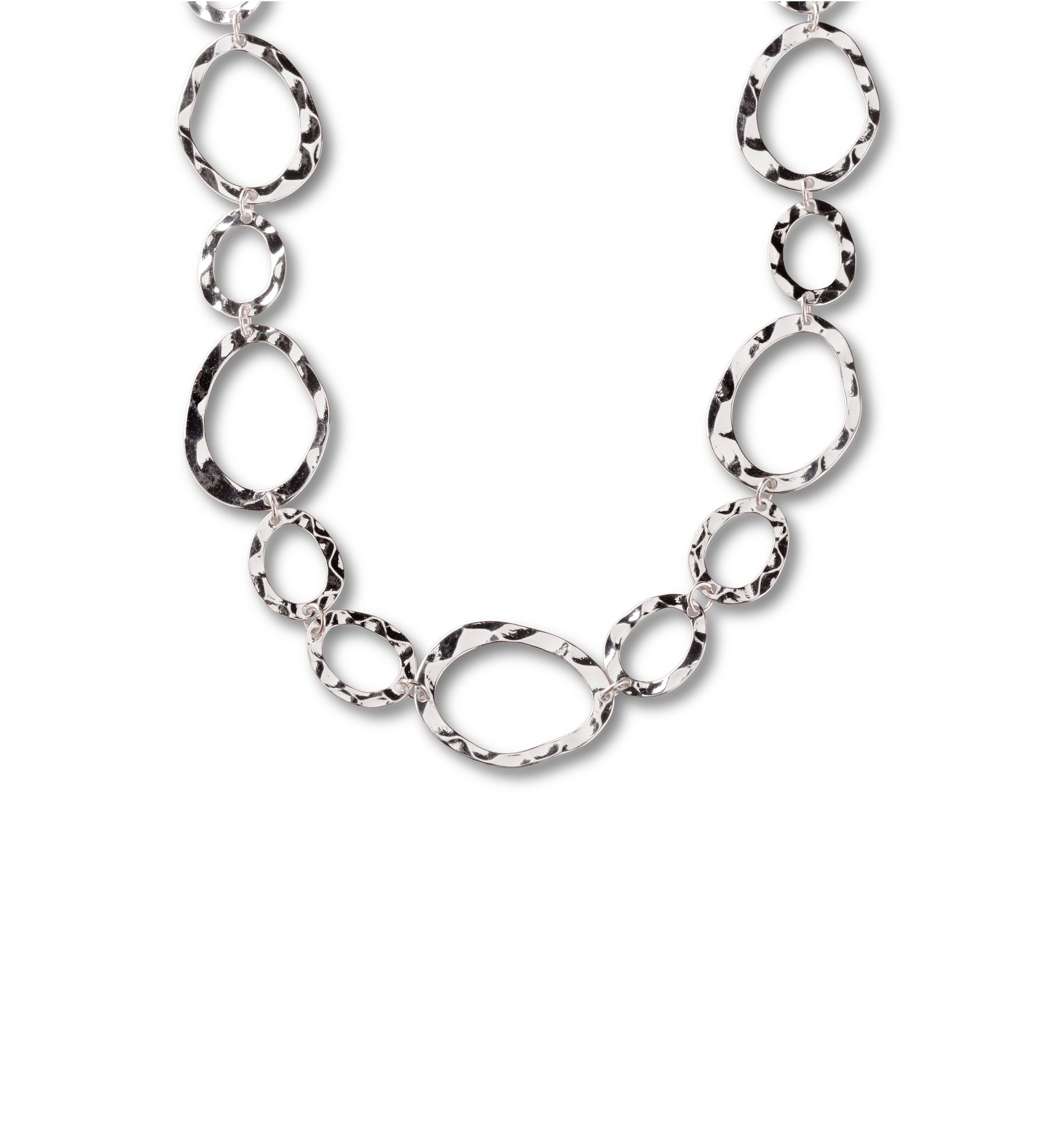 Silver Tone Hammered Ovals Chain Necklace