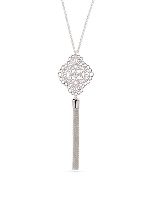 Belk Silver-Tone Filigree Tassel Pendant Necklace