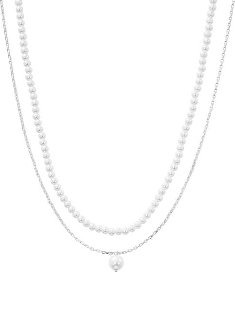 Belk Silver Tone Double Strand Pearl and Chain