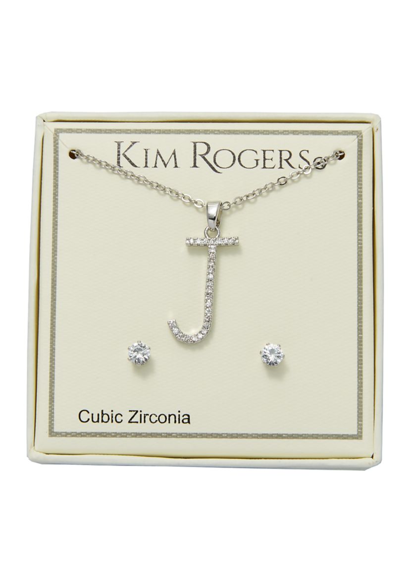  Silver Tone Letter J Necklace and Earring Set 