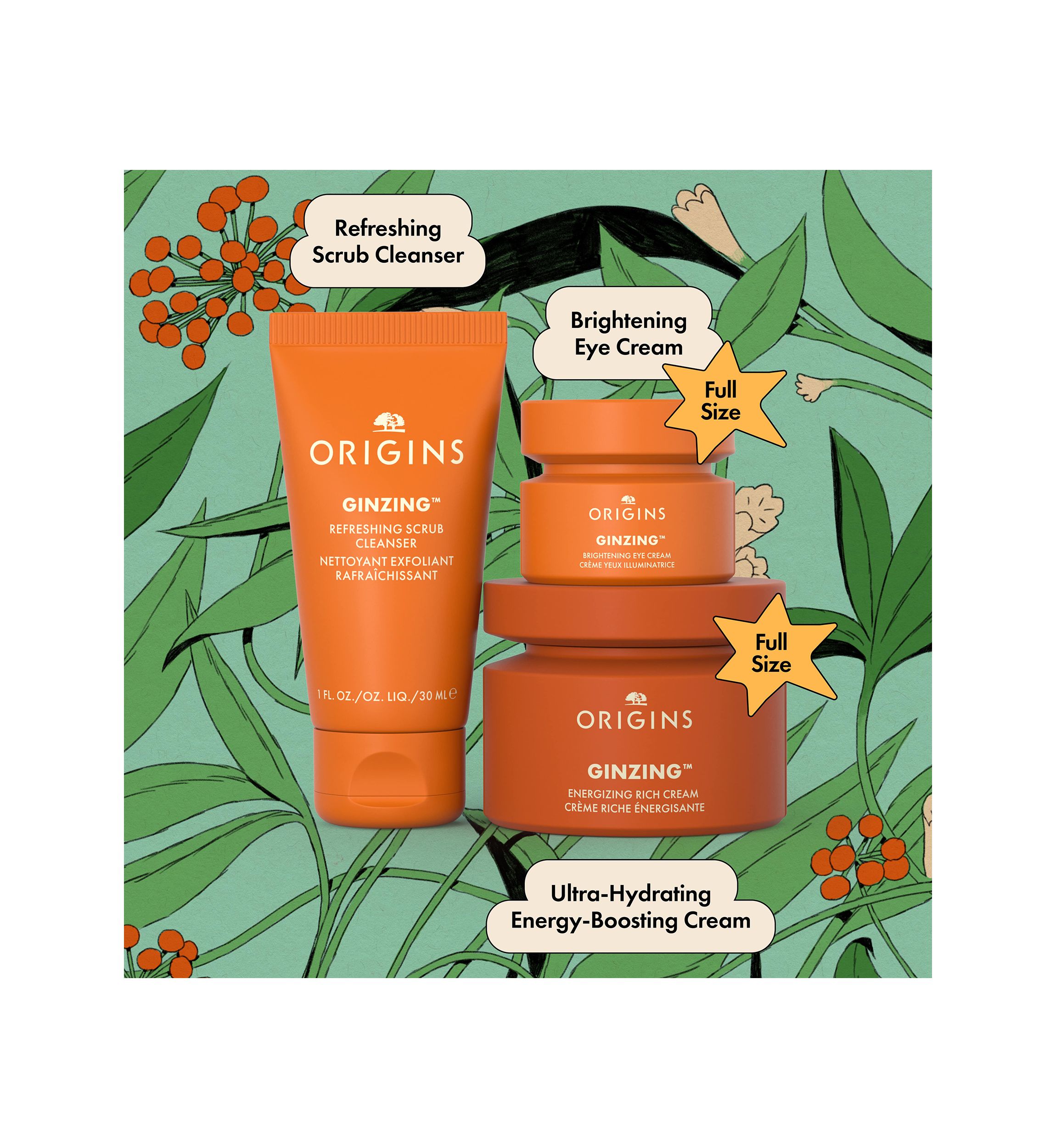 GinZing™ Glowing Essentials Cleanser & Moisturizer Gift Set - $83 Value!