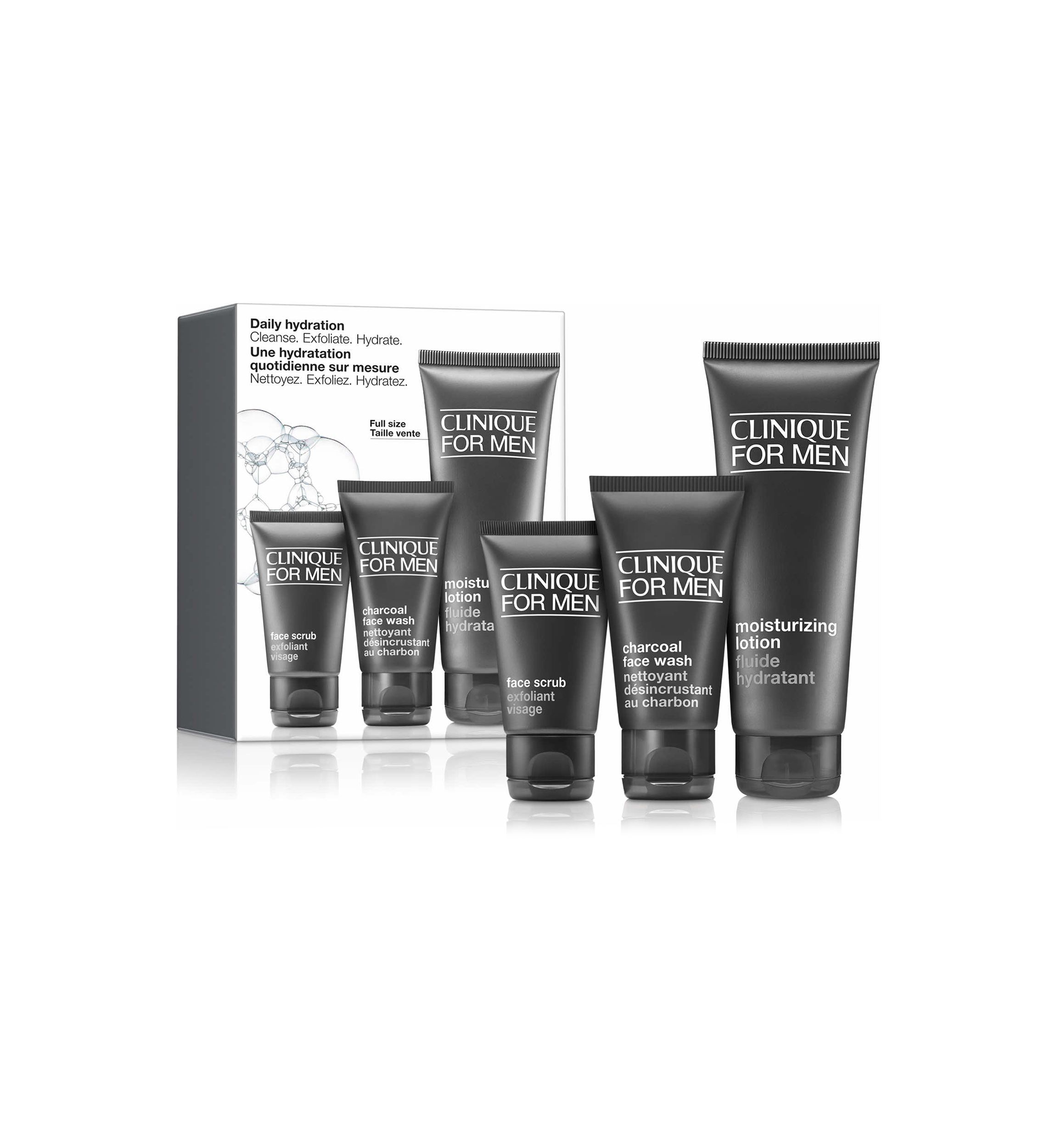 Daily Hydration Mens Skincare Set: Cleanse. Exfoliate. Hydrate - $54 Value!