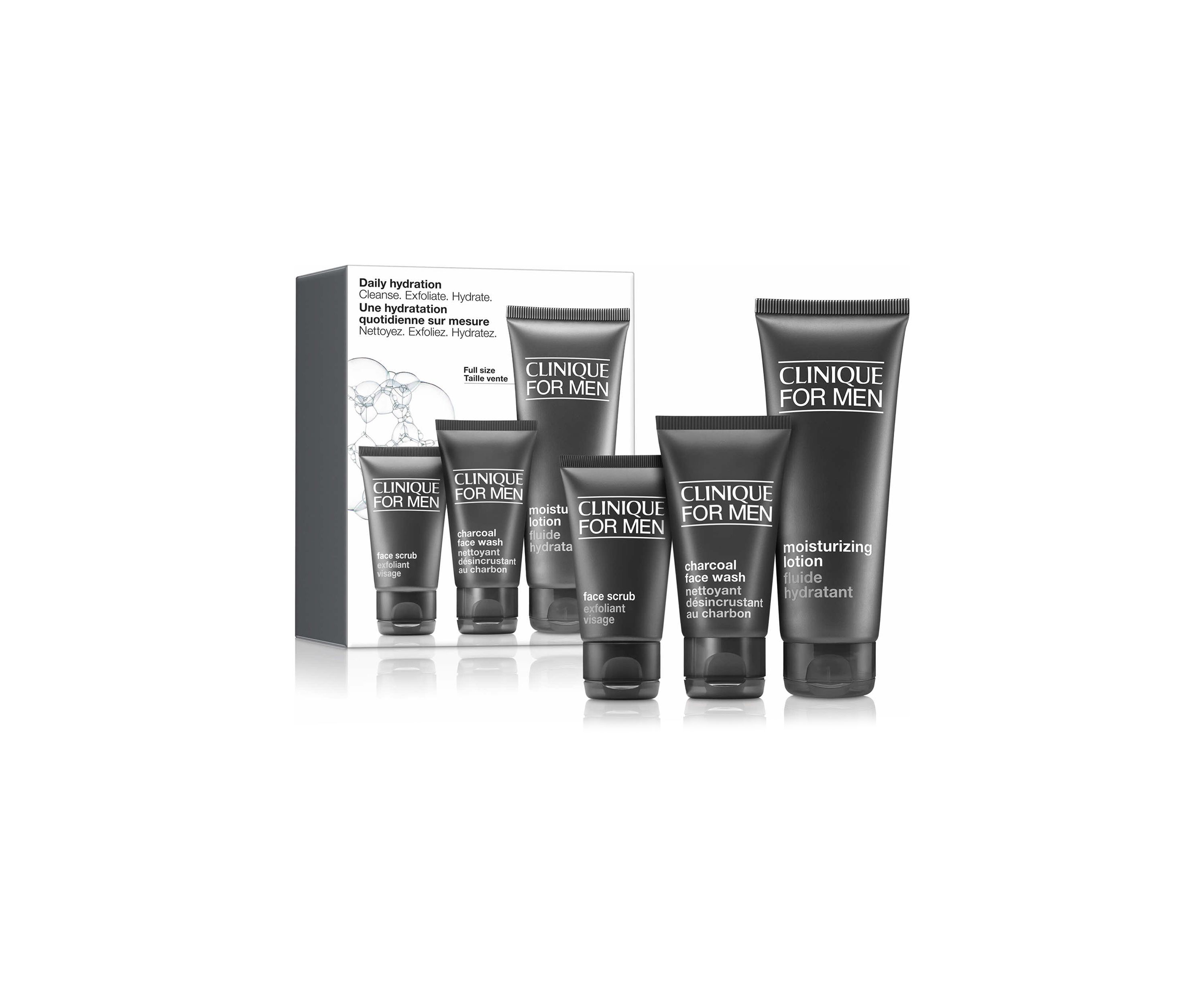 Daily Hydration Mens Skincare Set: Cleanse. Exfoliate. Hydrate - $54 Value!