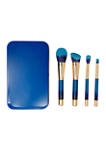  4 Piece Teal Blue Brush Set in Tin Case 