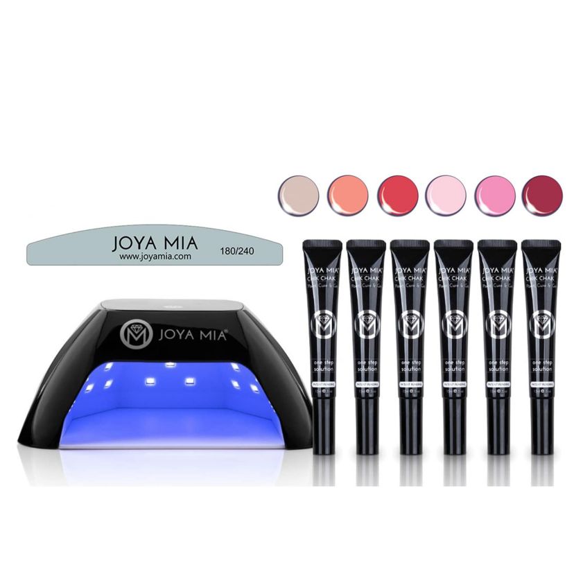Chik Chak One-Step Gel Nail Polish Pro Kit 8-Piece with LED Lamp and 6 Colors - CK-19, CK-21, CK-24, CK-30, CK-33, CK-38