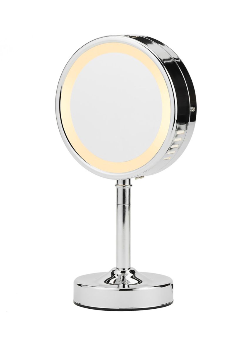 Double-Sided Incandescent Lighted Vanity Makeup Mirror, 1x/5x Magnification