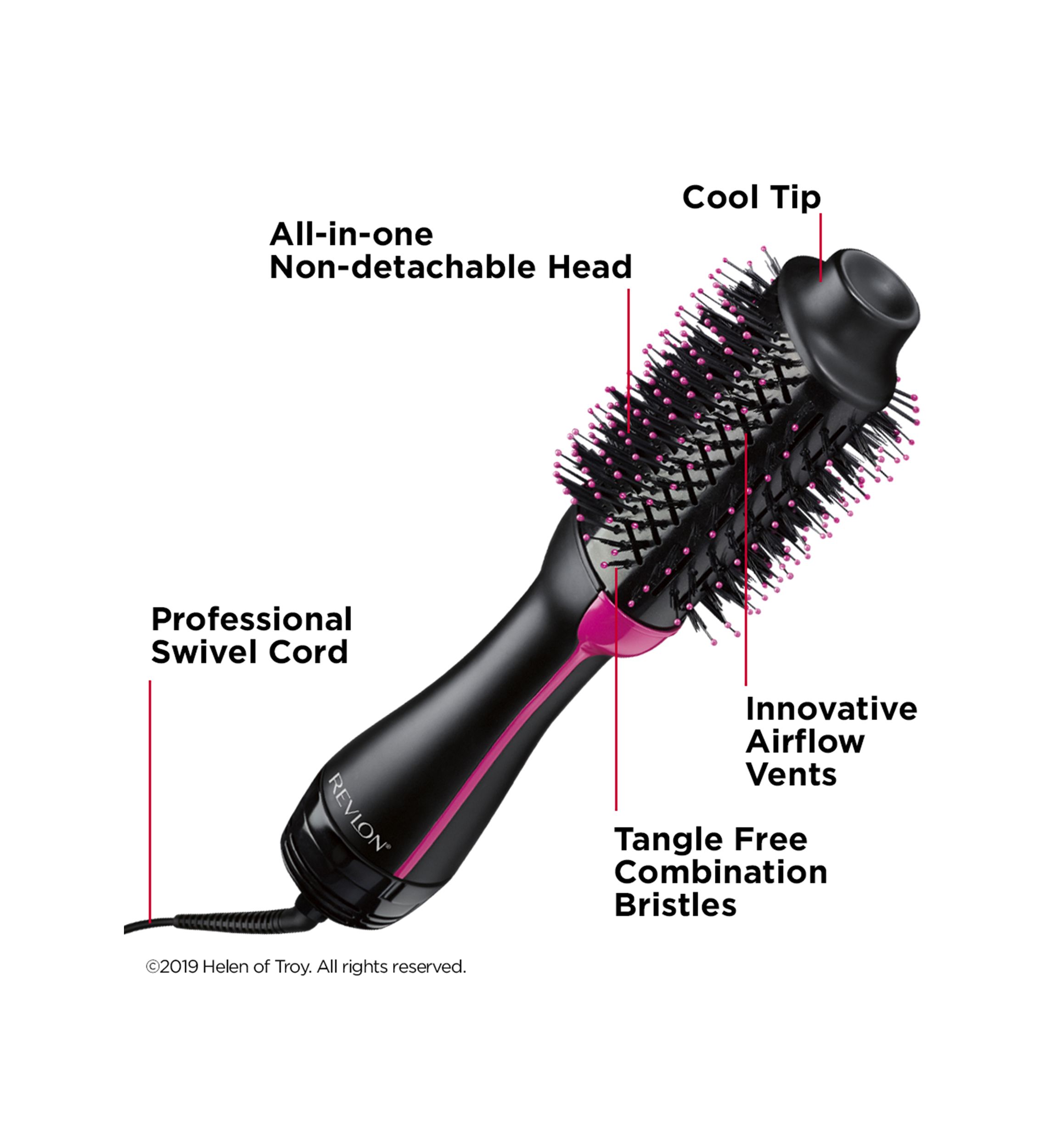 One-Step Hair Dryer & Volumizer Hot Air Brush, Black/Pink