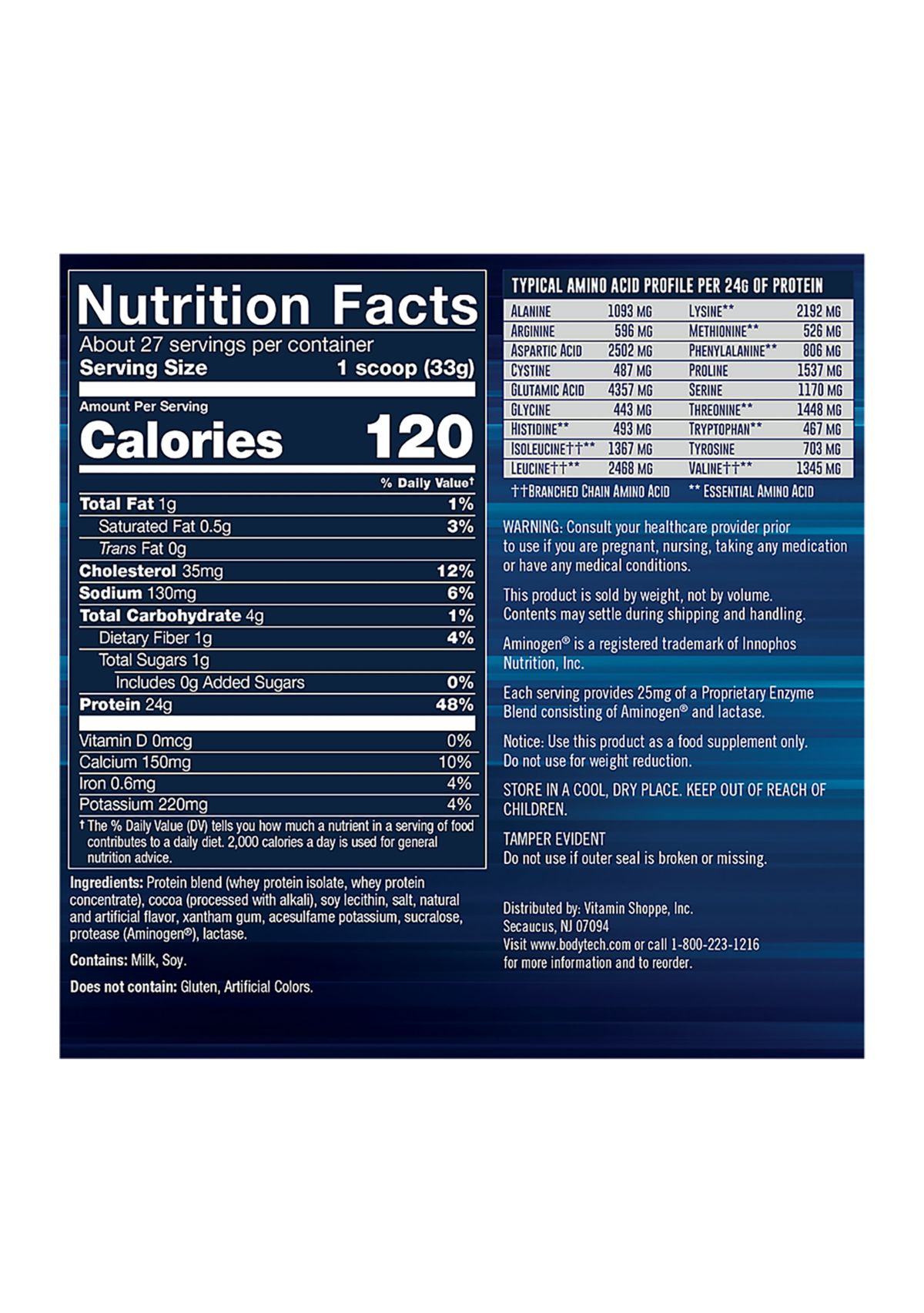 Whey Tech Pro 24 Whey Protein Isolate & Concentrate Powder - Rich Chocolate (2 Pounds / 27 Servings)