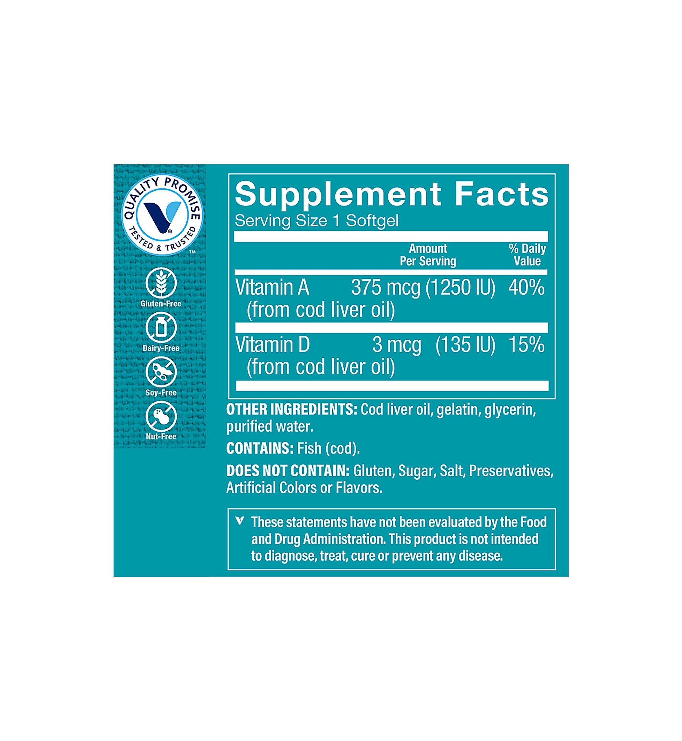 Norwegian Cod Liver Oil - Natural Source of Vitamins A & D (120 Softgels)