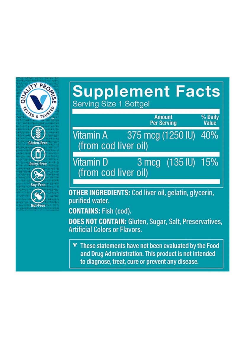Norwegian Cod Liver Oil - Natural Source of Vitamins A & D (120 Softgels)