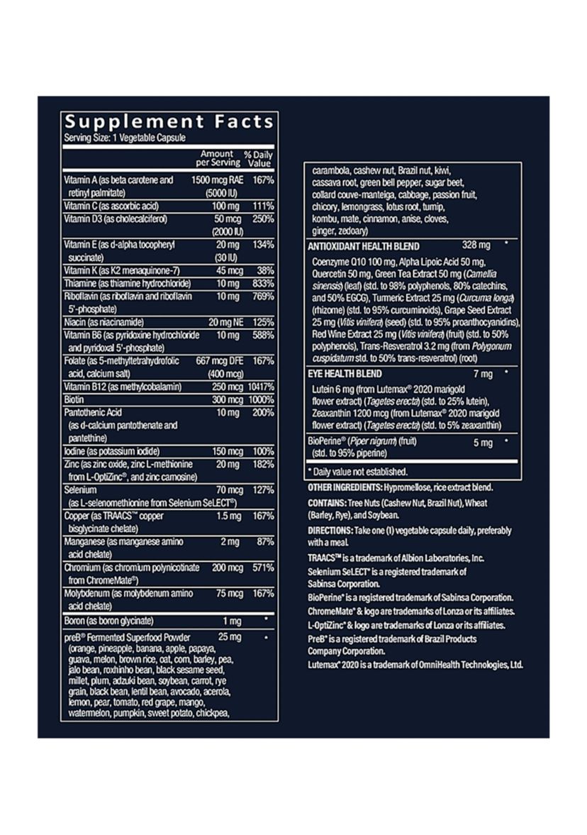 Bioactive Multivitamin for Men 45+ Once Daily - Supports Stress, Healthy Aging (30 Vegetarian Capsules)