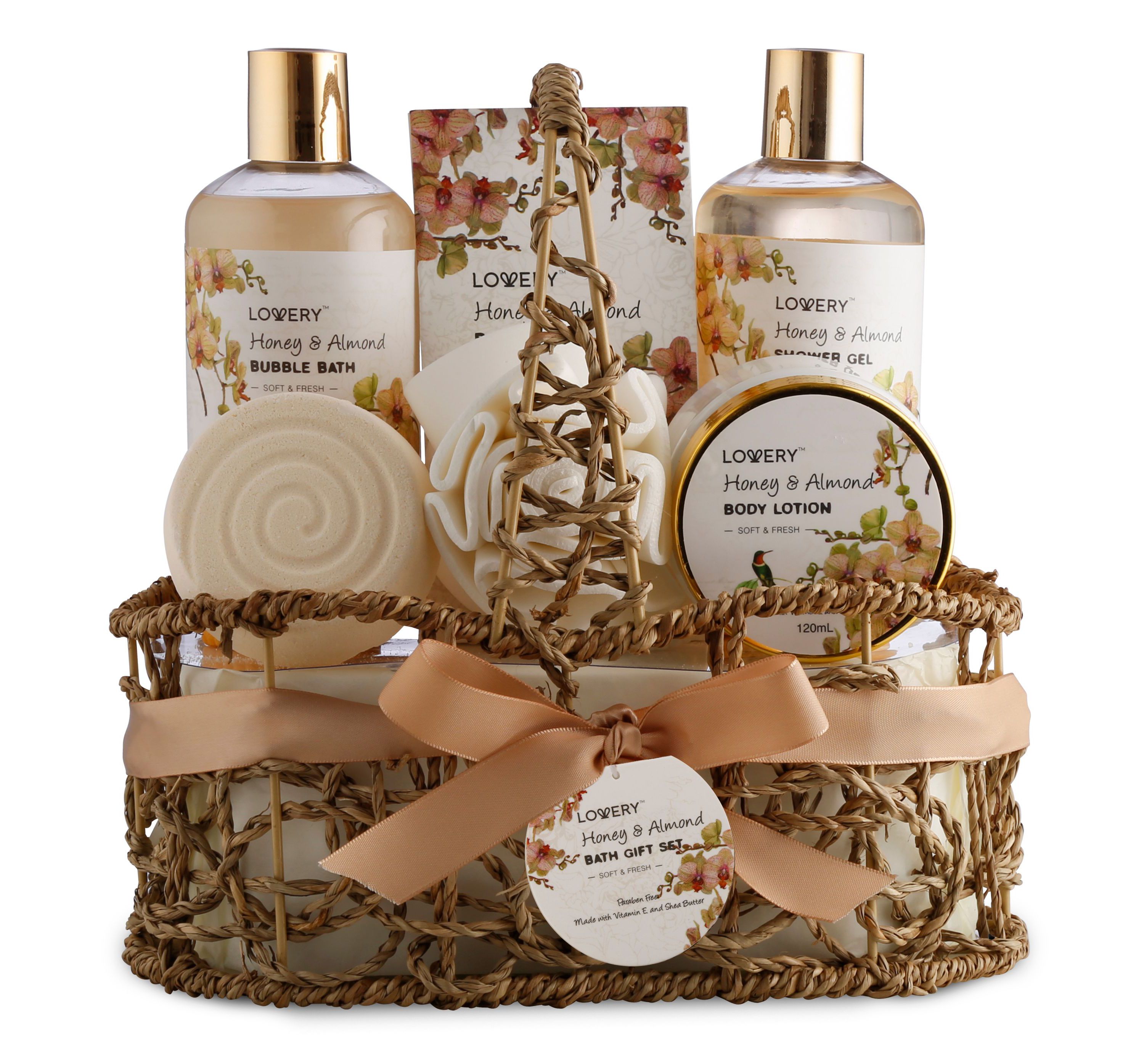 Lovery Home Spa Gift Basket - Honey & Almond Scent - Luxury Set