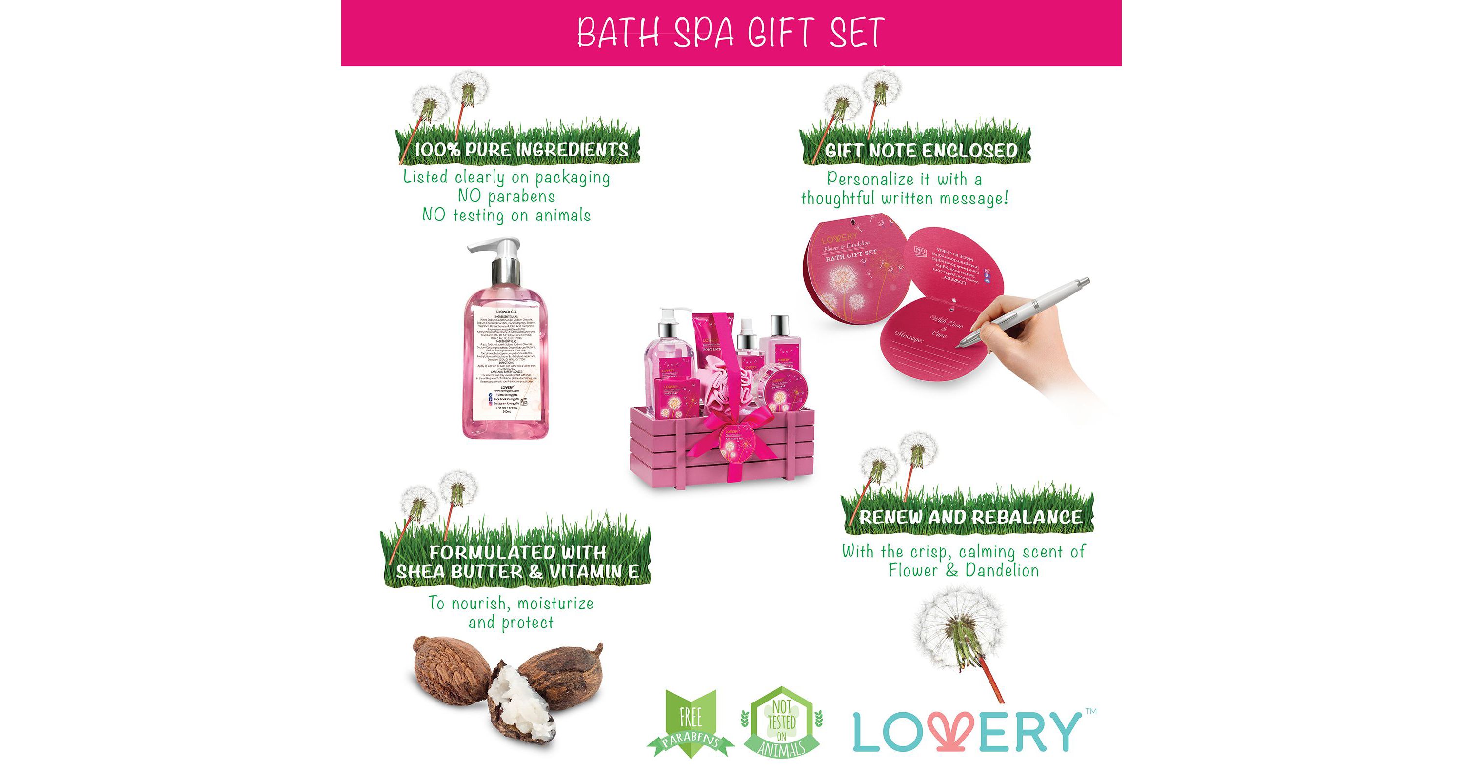 Lovery Home Spa Gift Basket - Luxury Flower Dandelion 8 pc Gift set