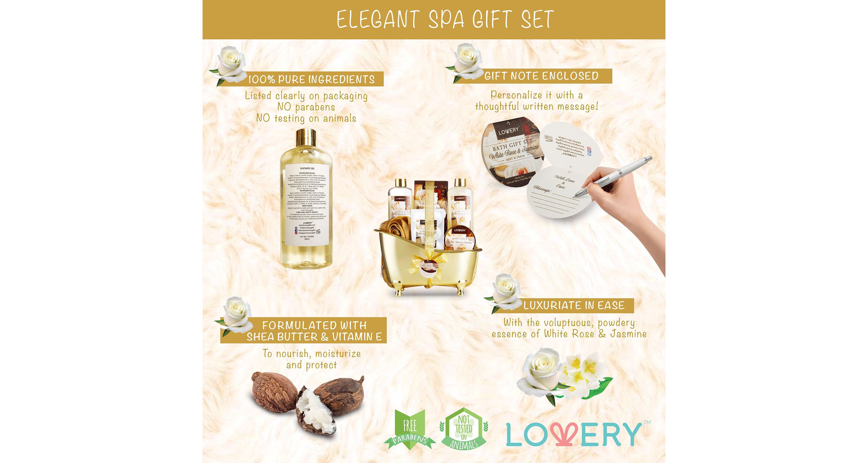 Lovery Home Spa Gift Basket - Luxury 13pc Bath & Body Set - Cosmetic bag