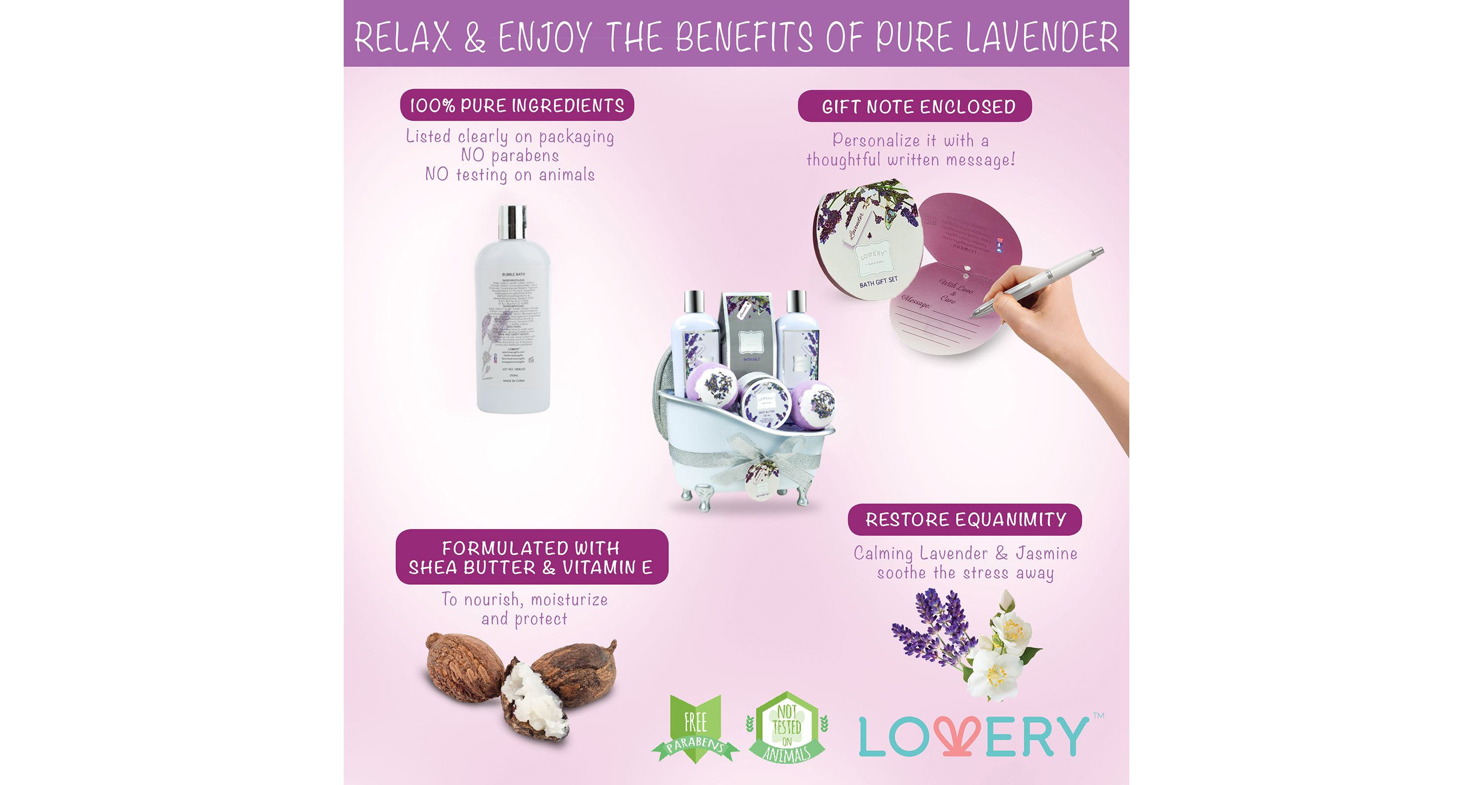 Lovery Gift Basket Set - Lavender and Jasmine Scent - XL Bath Bombs