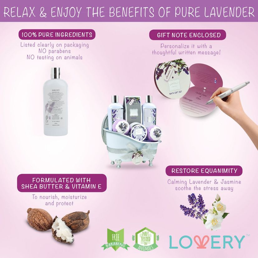 Lovery Gift Basket Set - Lavender and Jasmine Scent - XL Bath Bombs
