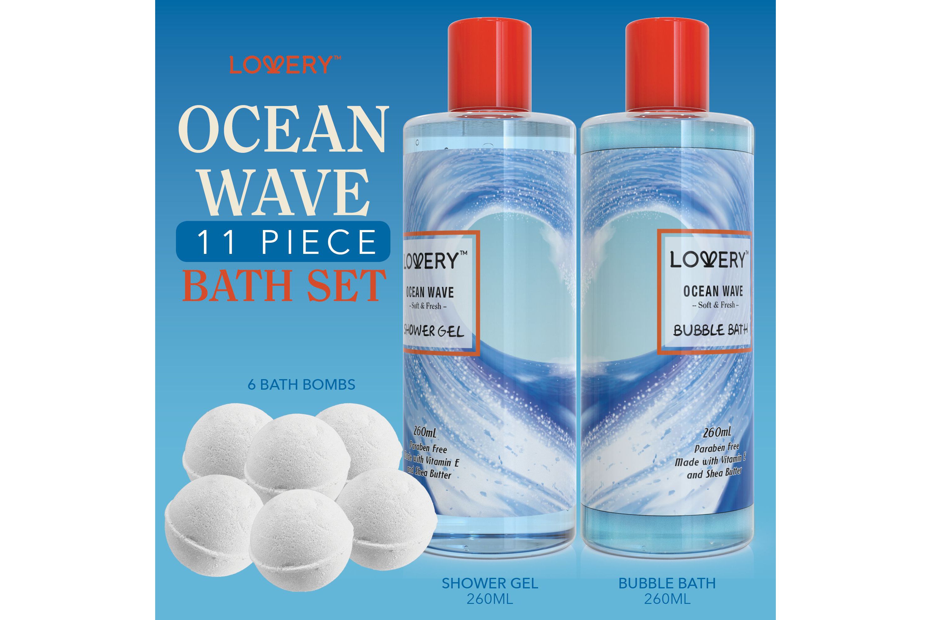 Lovery Home Spa Gift Baskets -  Ocean Wave in Heart Jeweled Holder - 11pc