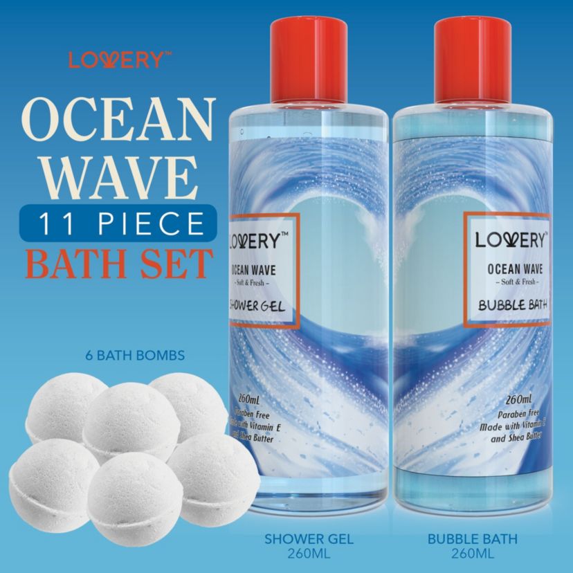 Lovery Home Spa Gift Baskets -  Ocean Wave in Heart Jeweled Holder - 11pc