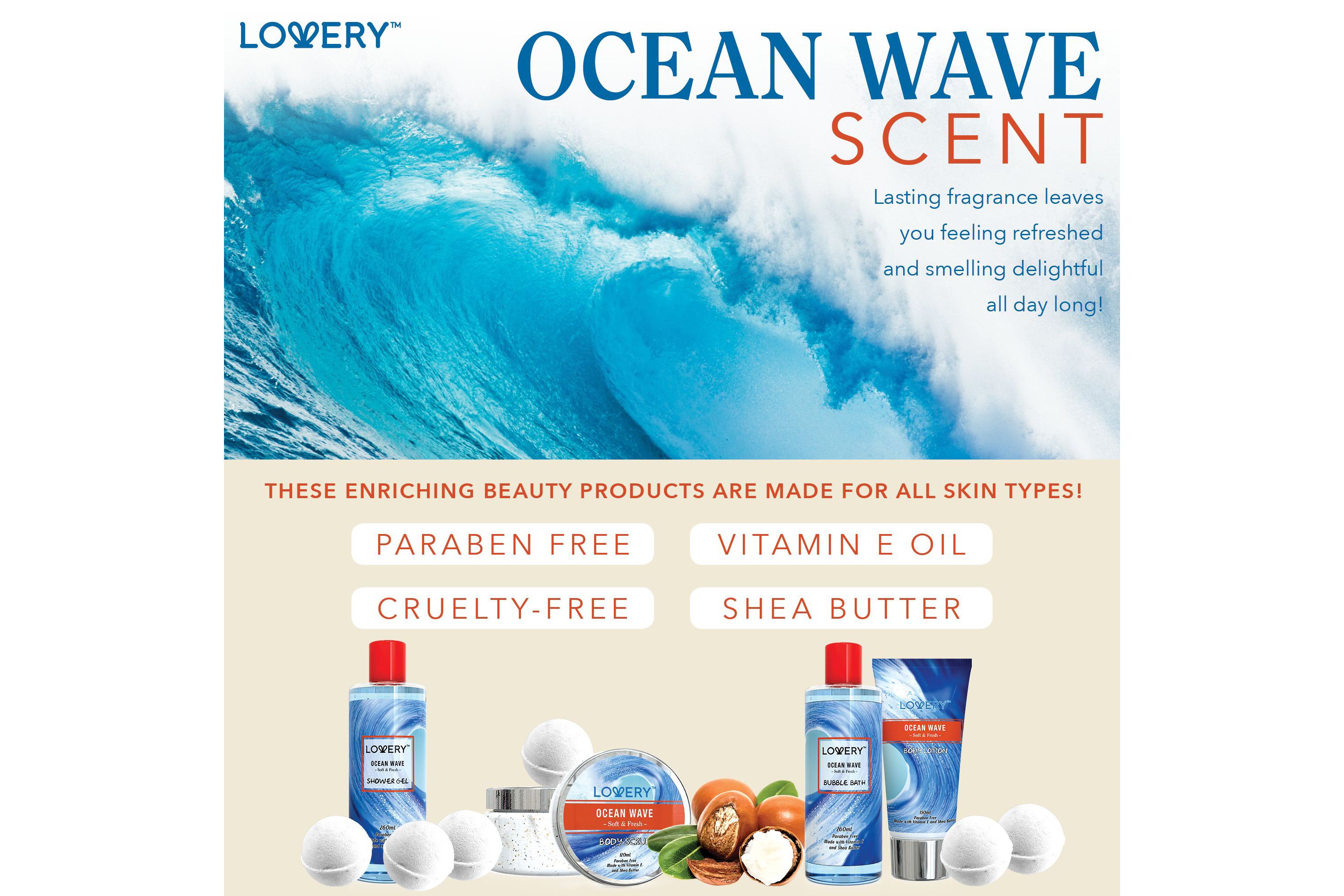 Lovery Home Spa Gift Baskets -  Ocean Wave in Heart Jeweled Holder - 11pc